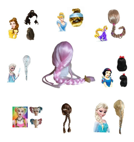 Peluca Princesas Disney Y Mas Elsa, Bella, Rapunzel P Adulto