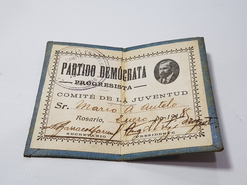 Imagen 3 de 8 de Antiguo Carnet Pin Carta Partido Demócrata Progres Mag 56812