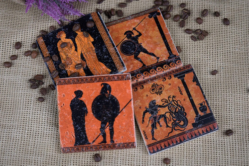 Posavasos De Piedra Con Temática De La Antigua Grecia, Juego