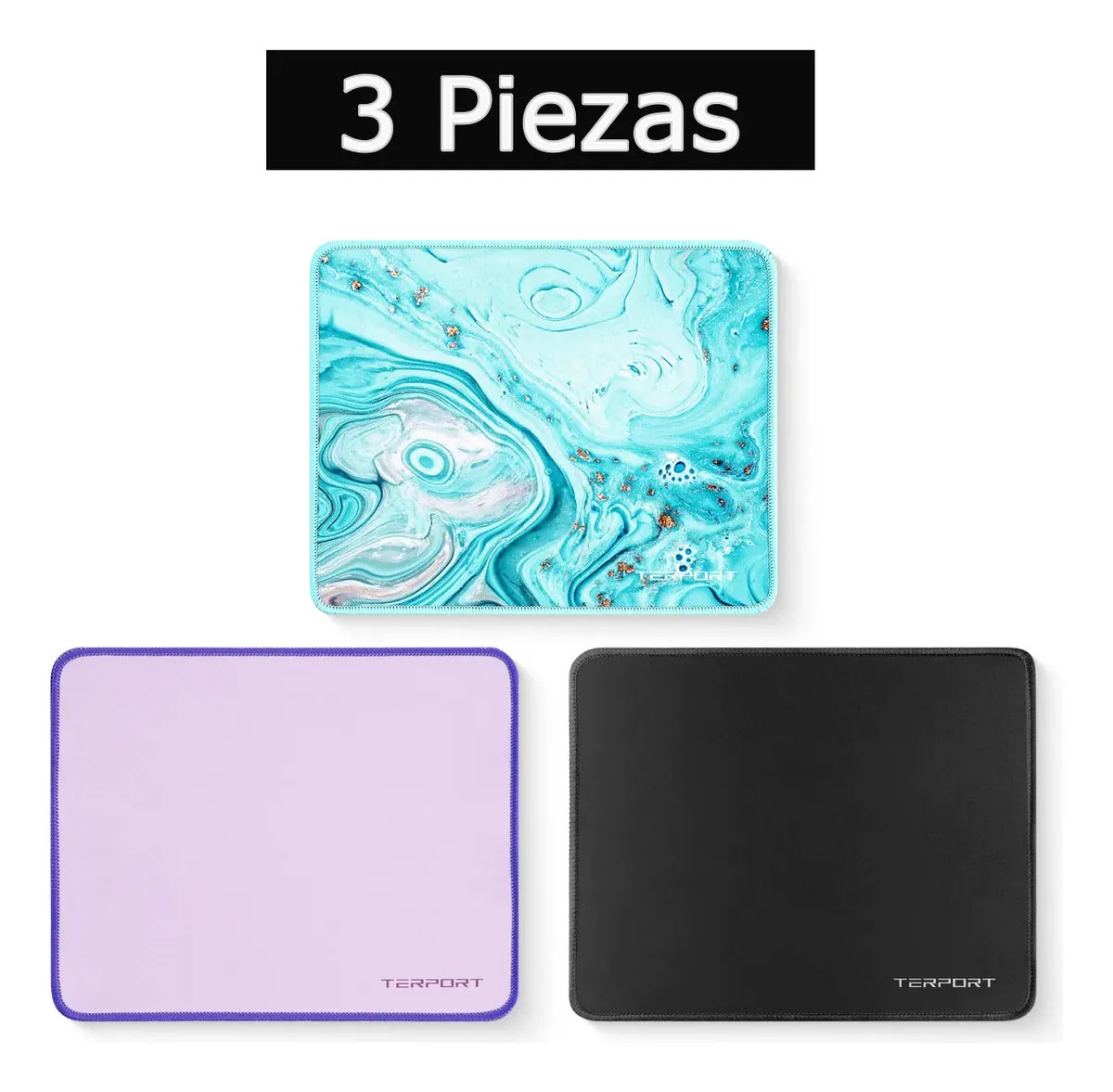 TERPORT Tapetes Para Mouse 3 Piezas, Mausen Pad Antideslizante 25x21cm con Bordes Reforzados, Mouse pad gamer 3pzas, Tapete de mouse Lavable