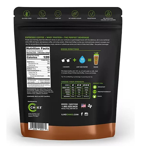 Café Chike Alta Proteína Sabor Mocha En Polvo 768g Importado