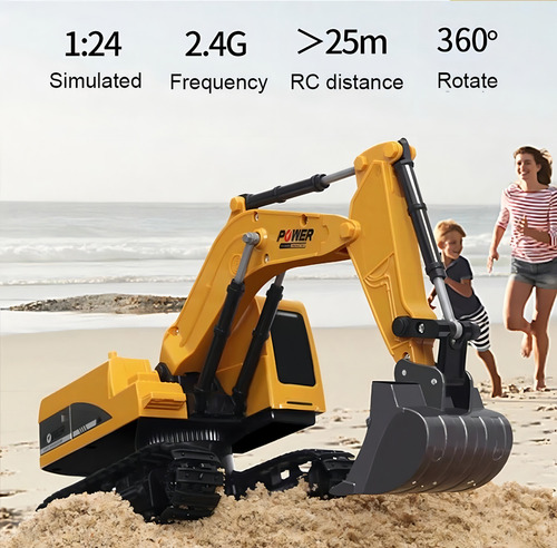 Escavadeira de controle remoto Giro 360 Wifi 1.24 com música amarela