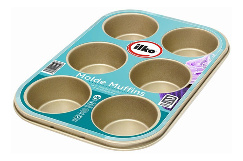 Imagen 3 de 4 de Ilko Molde Para 6 Muffin Non Stick Gold