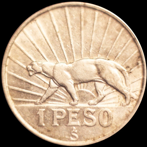 Mg* Uruguay 1 Peso 1942 Moneda Del Puma Plata Excelente