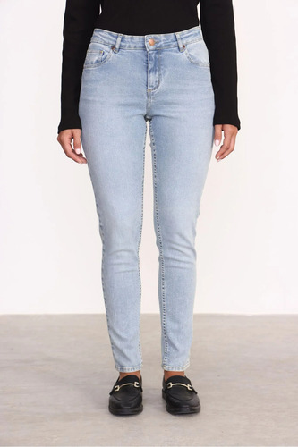 Jean Mujer Tiro Alto Recto Elastizado Vintage Light Yagmour Celeste 32