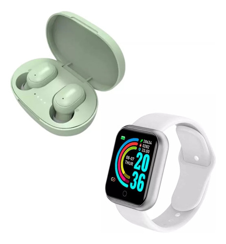 Combo Smartwatch D20 Y68 + Auricular Inalambrico A6s Verde