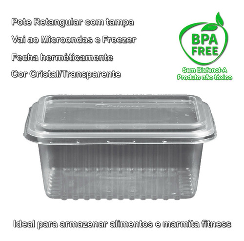 Pote Descartável 1000ml Tampa Marmita Microondas Freezer 48u Cor Transparente