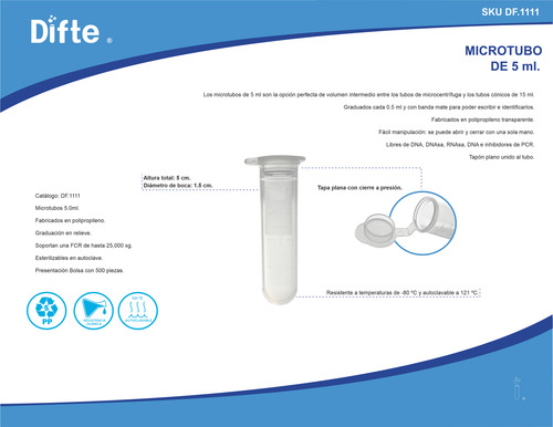 Microtubo 5 Ml Graduado Con Tapa Pk/200