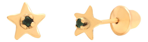 Brincos Infantil Estrela Com Esmeralda Em Ouro 18k