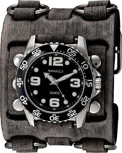 Nemesis 'groovy Series' Acero Inoxidable Y Piel Reloj De