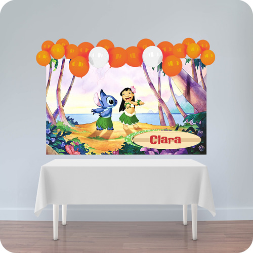 Banner Fondo Candy Bar Cumpleaños Lilo Y Stitch 150x90