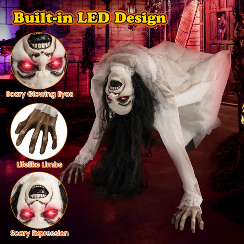 Decoración De Halloween De Mujer Rastrera Ojos Led Y Sonido
