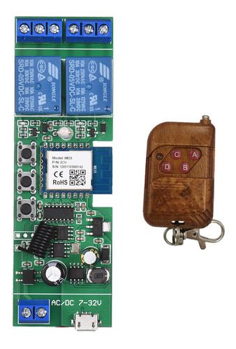 Imagen 1 de 9 de Tuya 2ch Dc5v/7-32v Wifi Interruptor Inalámbrico Relé Módulo