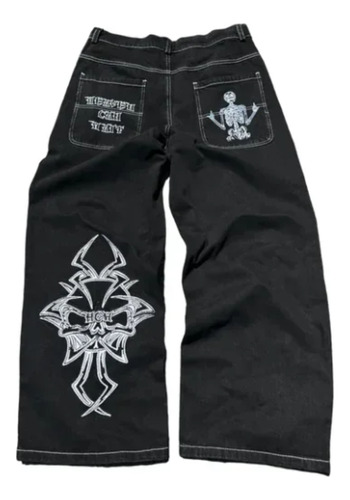 Jeans Y2k, Vaqueros Holgados Con Estampado Retro De Calavera