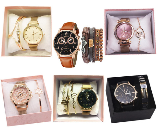 Reloj Hombre Dama Moda Casual Pulsera Caja Regalo Kit Pareja