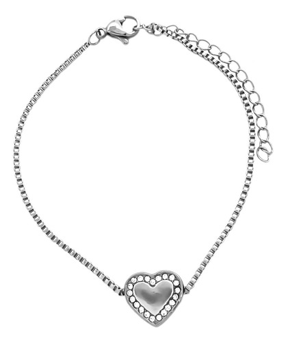 Pulsera Corazon Ancho Contorno Strass 18+5 Cm Acero Q C:7683