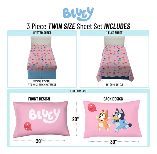 Set Sabanas Bluey Rosa 3pz Tamaño Individual Envio Gratis Rosa Animado