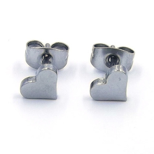 Aretes De Acero Tipo Broquel Corazón Perfecto Plateado Eg