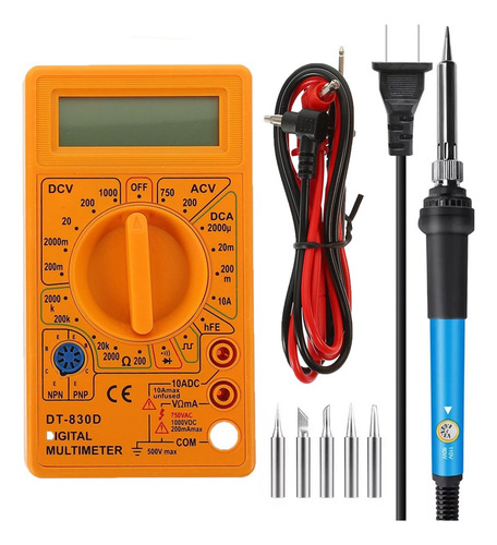Kit Multímetro Dt830d Ac Dc + Cautín 60w Soldador Con Puntas