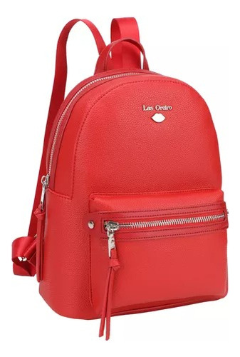 Mochila Reforzada Urbana Las Oreiro Elegante Eco Cuero Viaje Color Rojo Diseño De La Tela Lisa