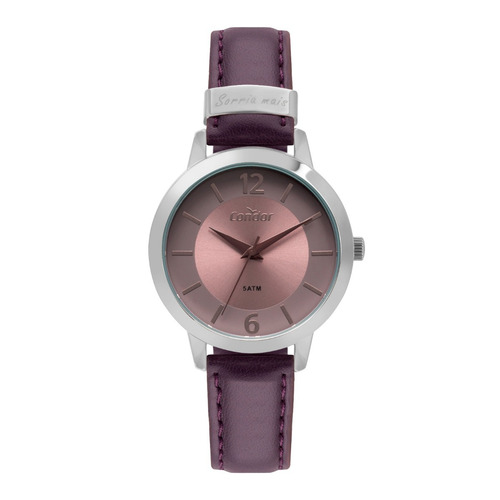 Relógio Feminino Prateado Condor Pulseira Em Couro Kit Jóias