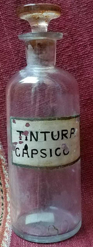 Antiguo Frasco De Farmacia Tintura Capsica 17.5 Cm