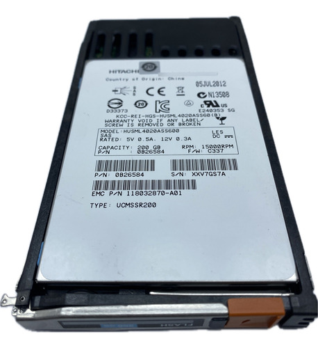 Ssd Emc 005050256 200gb 520 Bps 2,5 Para Vmax 10k 20k 40k Água
