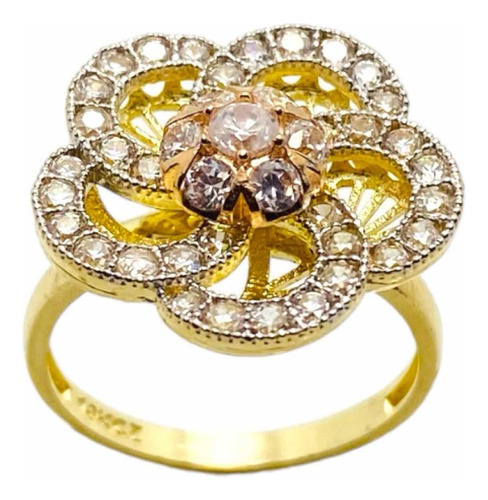 Anillo Flor Grande Con Zirconias Oro 10k No. 6.5