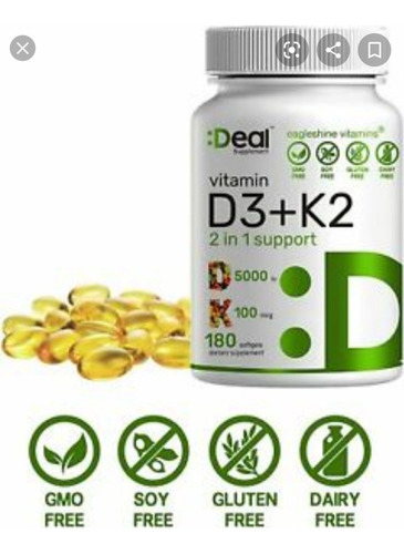 Vitamina D3 + K2 Mk7 5000mcg X 120 Capsulas