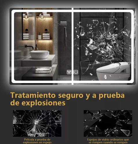 Espejo Led Baño 50x70cm Touch 3 Modo Con Función Antivaho