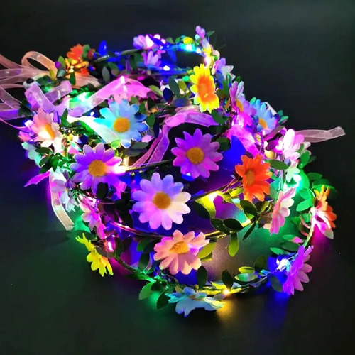 12x Diadema De Flores Con Luz Led Corona Cotillon