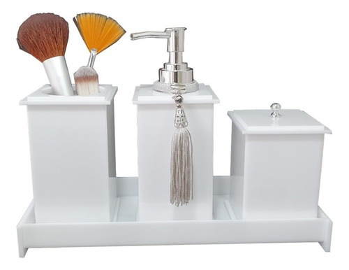 Kit Potes Em Acrílico Para Banheiro 4 Pçs Luxo K15br5 Branco