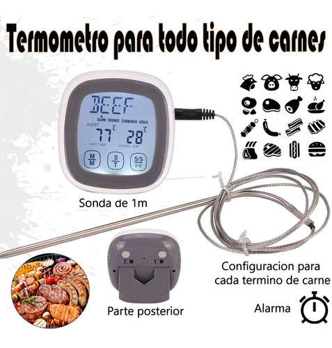 Termometro Digital Con 1 Sonda Tactil Para 8 Tipos De Carnes