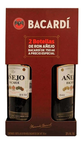 Paquete De 3 Ron Bacardi Añejo Bipack 750 Ml