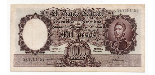 Billete Argentina 1000 Pesos Moneda Nacional Bottero 2144b