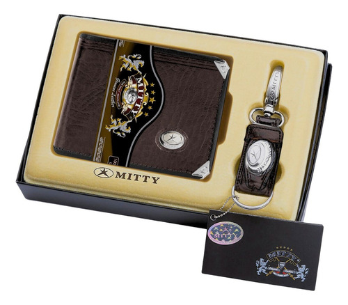 Kit Carteira Masculina Com Chaveiro Mitty Em Couro - M1ch Cor Marrom-marrom