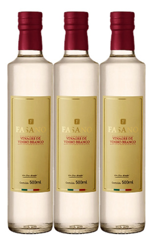 Kit C/ 3und Vinagre Italiano Fasano De Vinho Branco 500ml