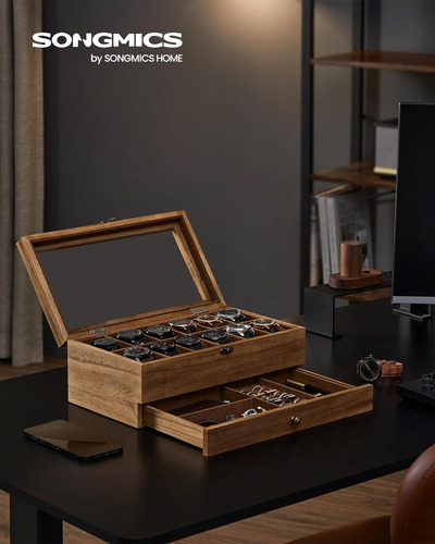 Songmics Caja Para Relojes De 12 Ranuras, Vitrina Para Re...