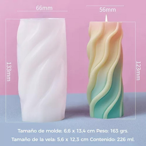 Set 3 Moldes De Silicona Para Velas Cilindros Ondulados