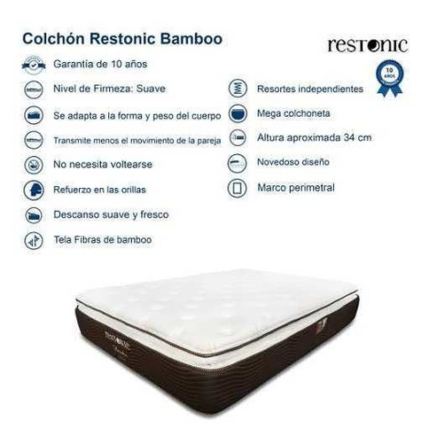 Colchón Restonic Bamboo King Size + Box