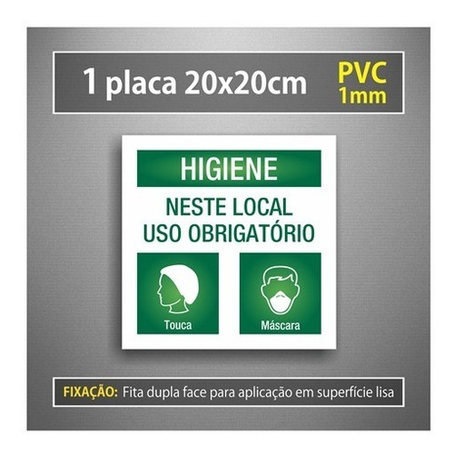 Placa Higiene Use Epis Touca Máscara - Cozinha - 20x20cm