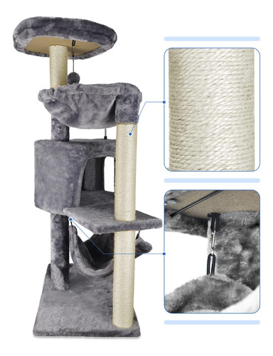 Árbol Para Gatos Con Condominio Y Hamaca Grande Gris Gris