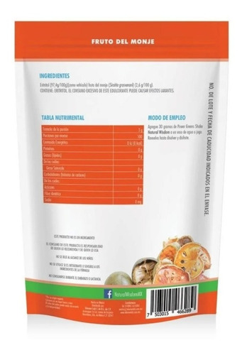 Imagen 2 de 6 de Fruto Del Monje 300 G Natural Wisdom Endulzante P/diabeticos