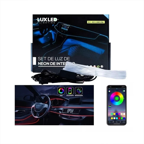 Set De Luz Neon Led Rgb Con Bluetooth Para Interior Auto 12v