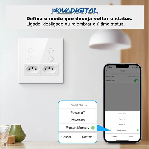 Interruptor Inteligente Wifi 4 Teclas Com Tomada Novadigital