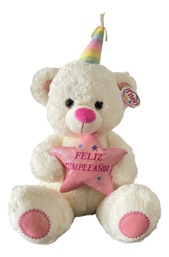 Peluche De Oso Con Estrella Color Crema 49x28 Cms