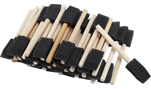 50 Brochas De Espuma, Esponja Negra, Mango De Madera