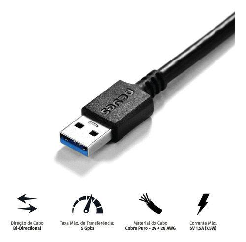 Cabo Para Hd Externo Usb A 3.0 Macho Para Micro Usb B 3.0 (