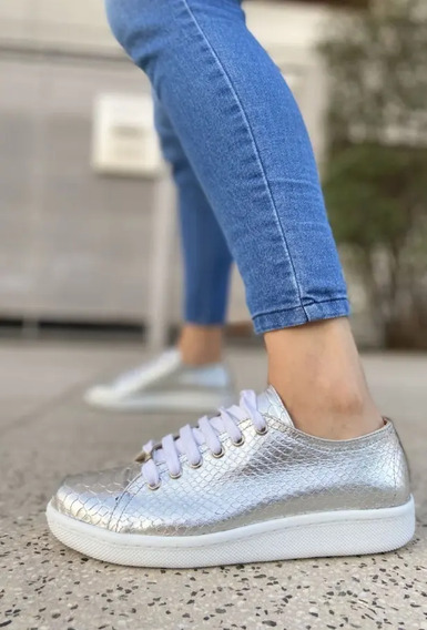 Zapatillas Doradas Plateadas Mujer Urbanas | MercadoLibre 📦