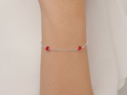 Pulseira De Prata Com Pedra Zirconia Redonda 19cm Comprimento 19 Cm Cor Vermelho